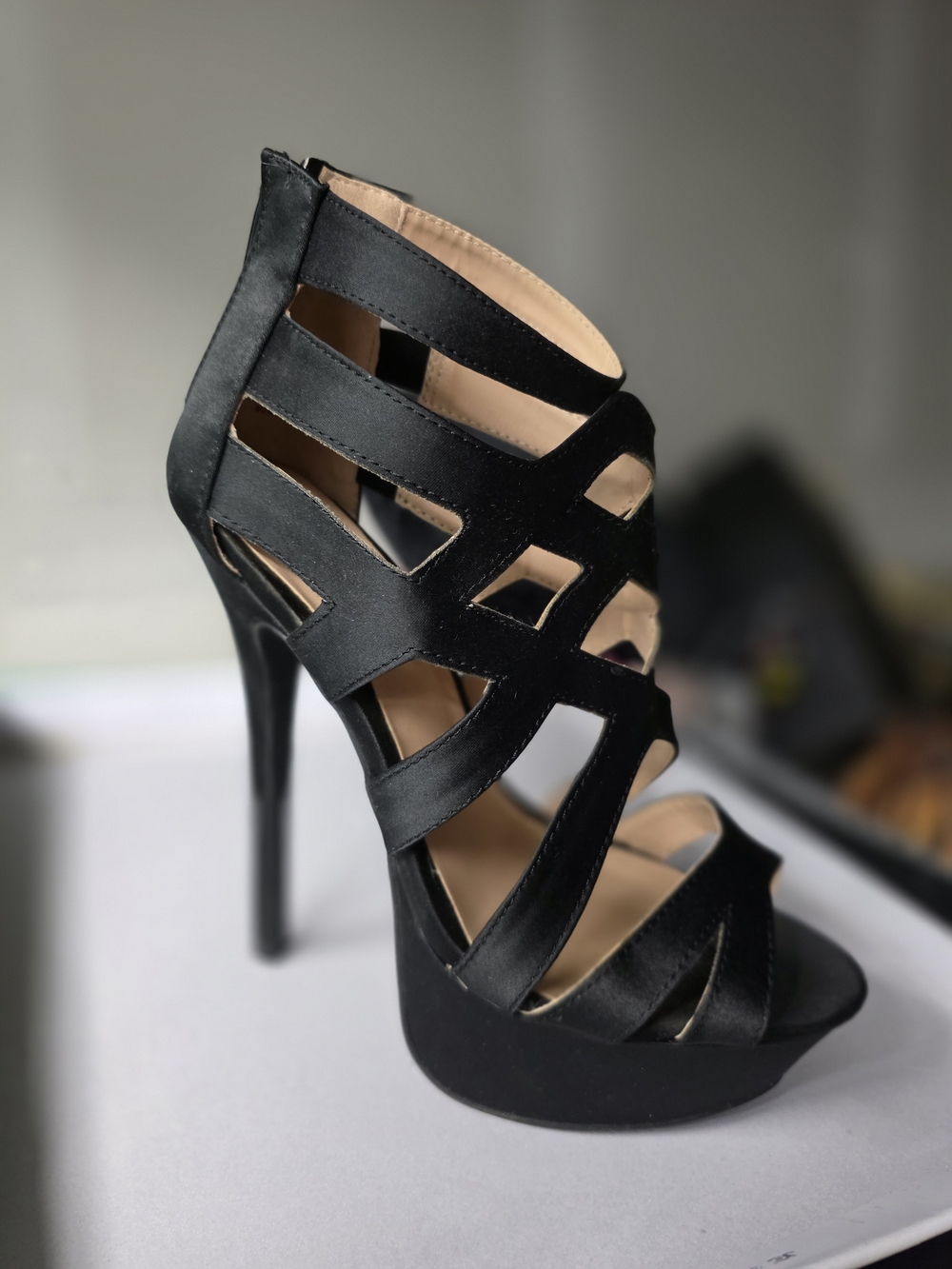 Cathy Jean Black Cutout Strappy Stiletto Heels